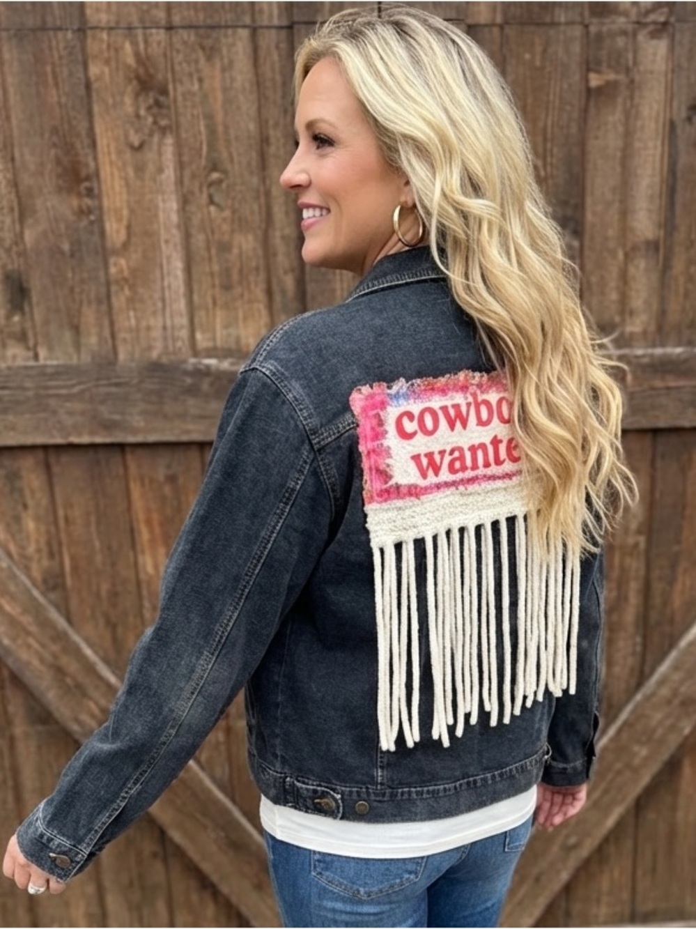 Blue Denim Jean Jacket with hand stitched embellishments- one-of-a-kind